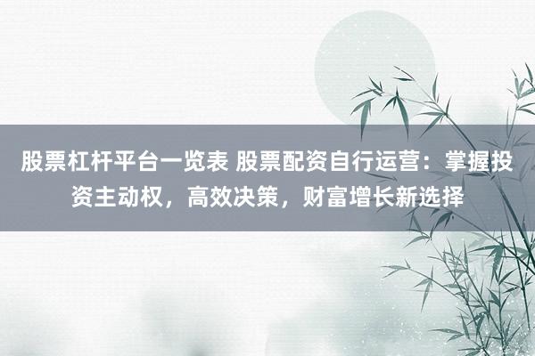 股票杠杆平台一览表 股票配资自行运营:掌握投资主动权,高效决策,财富增长新选择
