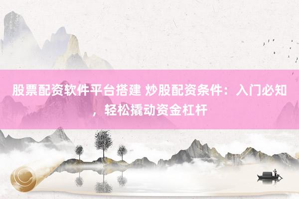 股票配资软件平台搭建 炒股配资条件：入门必知，轻松撬动资金杠杆