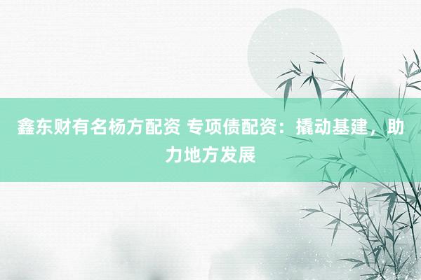 鑫东财有名杨方配资 专项债配资：撬动基建，助力地方发展