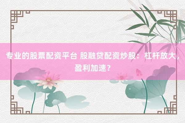 专业的股票配资平台 股融贷配资炒股：杠杆放大，盈利加速？