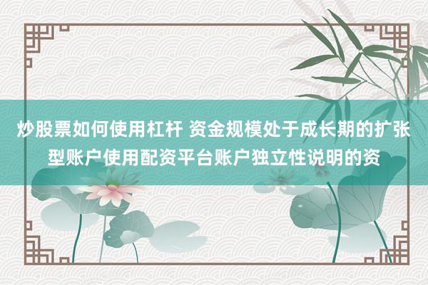 炒股票如何使用杠杆 资金规模处于成长期的扩张型账户使用配资平台账户独立性说明的资