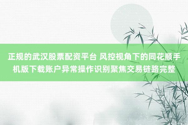 正规的武汉股票配资平台 风控视角下的同花顺手机版下载账户异常操作识别聚焦交易链路完整